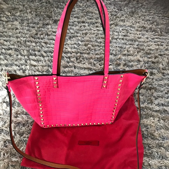 Valentino alligator skin pink/brown reversible bag - Picture 3 of 7
